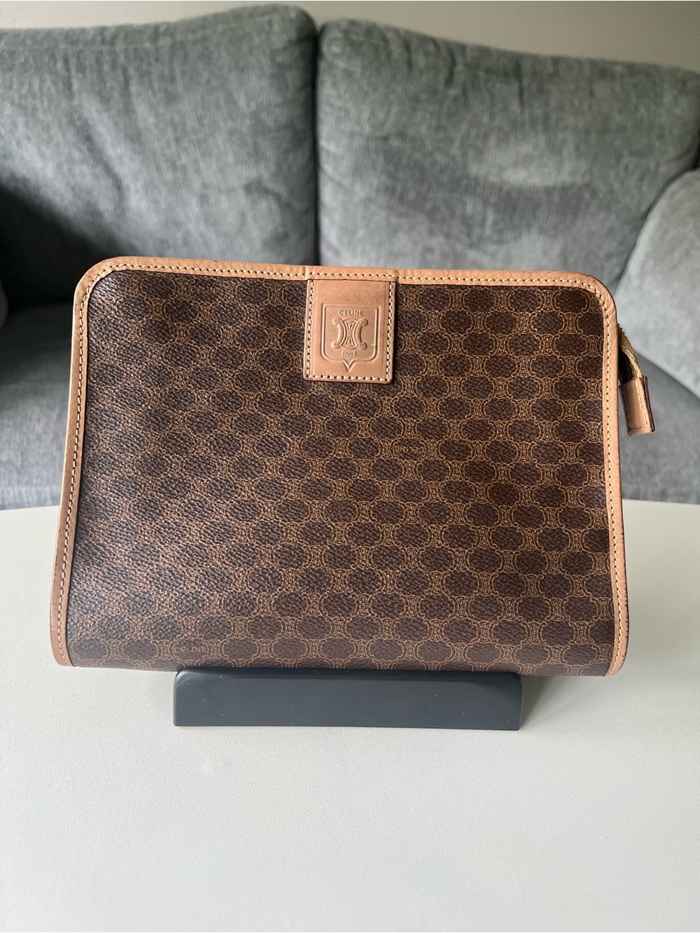 Celine Macadam Brown and Tan Signature Canvas Toiletry Pouch